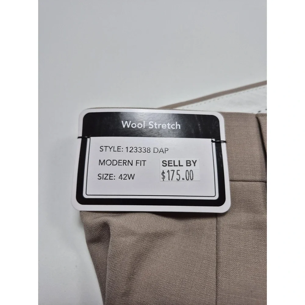 Giles & Jasper Suit Pants Mens 42x36 Beige Wool Stretch Dress Unhemmed NWT